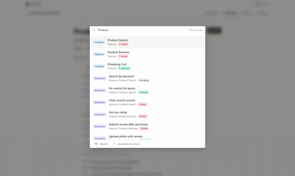 Global panel: search and navigate across projects and features